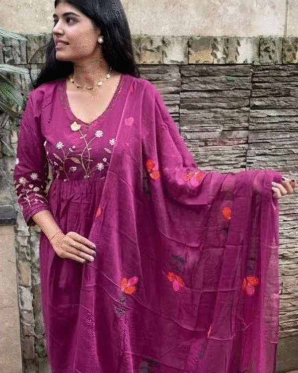 Berry Bloom Artisanal Embroidery Suit